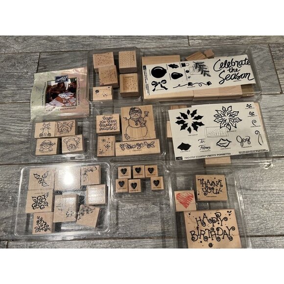 Stamps Stampin Up Rubber Wood Mounted Sets Mixed Huge‎ Lot Christmas Hearts - Picture 1 of 12